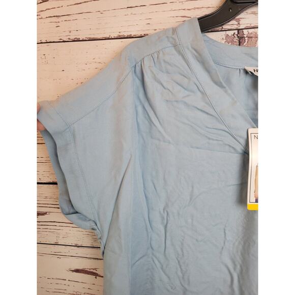 NWT Nine West Blue V-Neck Short Sleeve Woven Popover Top Women's Size Medium - Picture 6 of 10